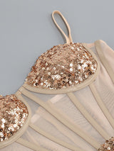 SEQUIN CORSET MIDI DRESS IN CHAMPAGNE styleofcb