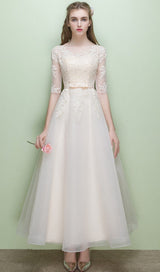 SWEET BRIDEMAID LACE HALF SLEEVES MAXI DRESS IN WHITE styleofcb