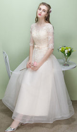 SWEET BRIDEMAID LACE HALF SLEEVES MAXI DRESS IN WHITE styleofcb