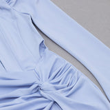 LIGHT BLUE SQUARE-NECK PUFF SLEEVE SIDE HIGH SLIT DRESS styleofcb