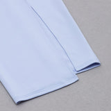 LIGHT BLUE SQUARE-NECK PUFF SLEEVE SIDE HIGH SLIT DRESS styleofcb