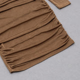 CARAMEL TURTLENECK WAIST HOLLOW PLEATED DRESS styleofcb