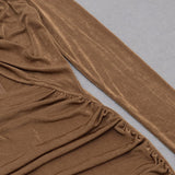 CARAMEL TURTLENECK WAIST HOLLOW PLEATED DRESS styleofcb