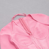 BARBIE PINK MESH FABRIC STITCHED SQUARE-NECK HALTERNECK DRESS styleofcb