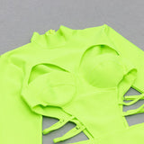 FLUORESCENT GREEN WAIST CUT-OUT SLIM-FIT DRESS styleofcb