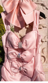 PINK BOW CUT OUT RUCHED MINI DRESS styleofcb