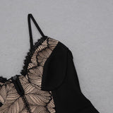 LOW-CUT FLORAL SPLICING SLIT DRESS IN BLACK styleofcb