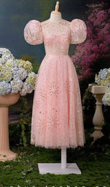 PUFF SLEEVE SEQUINS MAXI DRESS IN PINK DRESS STYLE OF CB