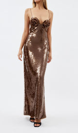 SEQUIN MAXI DRESS IN BROWN Dresses styleofcb