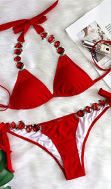 RED DIAMOND LACE UP BIKINI Swimwear Oh CICI