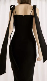 BANDAGE BOW FLOWY MIDI DRESS IN BLACK styleofcb