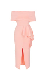 OFF SHOULDER KNIT FITTED DRESS IN PINK styleofcb