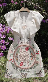 EMBROIDERY V-NECK MIDI DRESS IN WHITE DRESS STYLE OF CB