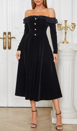 VELVET LACE ONE PIECE NECKLINE VINTAGE MIDI DRESS IN BLACK styleofcb