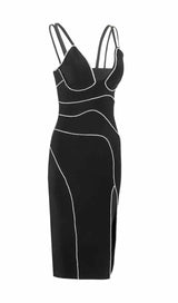 BANDAGE DIAMOND MIDI SPLIT DRESS IN BLACK styleofcb