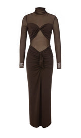 MESH LONG SLEEVE MAXI DRESS IN COFFEE styleofcb