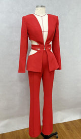V-NECK SUIT WITH HOLLOWED-OUT WAIST IN RED styleofcb