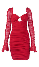 LONG SLEEVE BODYCON MINI DRESS Dresses styleofcb S RED