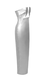 FAUX LEATHER STRAPLESS MAXI DRESS IN SILVER dresses styleofcb