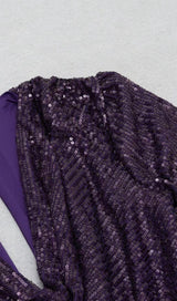 GLITTER PLEATS BIG V-NECK WRAP HIP DRESS IN PURPLE styleofcb