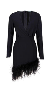 LONG SLEEVES FEATHER MINI DRESS IN BLACK styleofcb