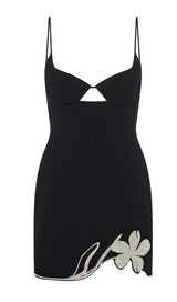 CRYSTAL FLOWER MINI DRESS IN BLACK Dresses styleofcb S BLACK
