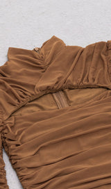 PLEATED TULLE COVERING BUTOCKS DRESS IN MOCHA-COLORED styleofcb