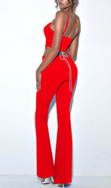 CORSET WIDE-LEGGED TWO-PIECE SUIT IN RED styleofcb