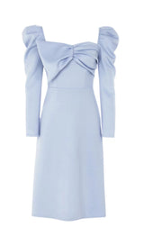 BOWKNOT BUBBLE SLEEVE DRESS IN BABY BLUE styleofcb
