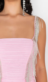 FRINGED MESH SKINNY MINI DRESS IN PINK styleofcb