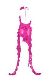 PLUNGING NECKLINE RUFFLE DRESS IN PINK styleofcb