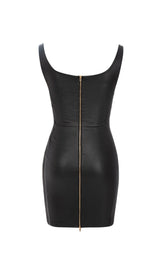 STITCHED LEATHER TIGHT MINI DRESS IN BLACK styleofcb