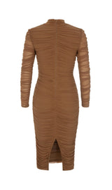 PLEATED TULLE COVERING BUTOCKS DRESS IN MOCHA-COLORED styleofcb