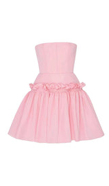 STRAPLESS RUFFLES SLEEVES MINI DRESS IN SOFT PINK styleofcb