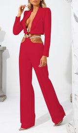 SNAKE BUCKLE WAISTBAND SUIT IN RED styleofcb