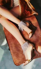 CRYSTAL TASSEL HEELS IN GOLD Shoes styleofcb