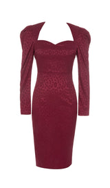 JACQUARD LONG SLEEVES MIDI DRESS IN INTENSE RUST styleofcb