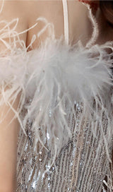 CHAMPAGNE FEATHER SEQUIN MAXI DRESS styleofcb