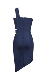 ONE-SHOULDER DRESS WITH DRILL BUCKLE SPLIT IN NAVY BLUE styleofcb