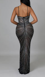 LACE SEE-THROUGH DIAMONDS MAXI DRESS IN BLACK styleofcb