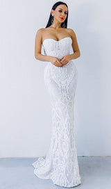 White Sequin Lace Strapless Maxi Dress New Arrivals styleofcb
