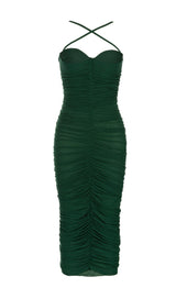 RUCHED MIDI DRESS IN GREEN styleofcb
