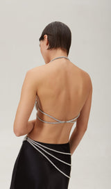 RHINESTONE EMBELLISHED SILK BRA TOP IN SILVER TOPS & SKIRTS styleofcb