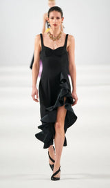 BANDAGE RUCHED MIDI DRESS IN BLACK Dresses styleofcb