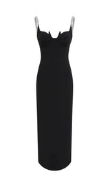 CHAIN HALTER HIGH WAIST SLIM HIP MIDI DRESS IN BLACK styleofcb