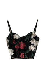 EMBROIDERED FLOWERS CORSET TOP IN BLACK styleofcb