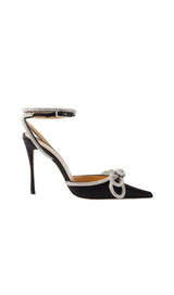 BOW CRYSTAL SATIN HEELS IN BLACK Shoes styleofcb