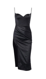 HIGH SLIT SUSPENDER DRESS IN BLACK styleofcb