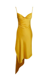 ORANGE SATIN DRAPING MIDI DRESS Dresses styleofcb