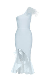 BANDAGE ONE-SHOULDER MIDI DRESS IN LIGHT BLUE styleofcb